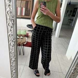 J.ING Wide Leg Palazzo Pants Checkered Print Gold | Black Size XS